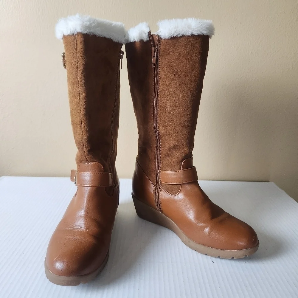 Rampage girls Lace Up brown Micro Suede Faux Fur girls Boots size 4 - Picture 1 of 15